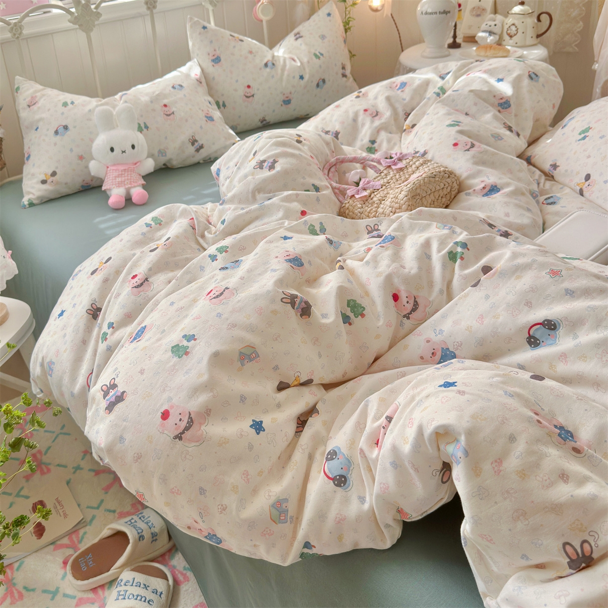 91家纺网 家纺一手货源 找家纺 名兮家居 2026春夏新款全棉纯棉A类双层纱四件套 双层纱-蘑菇屋