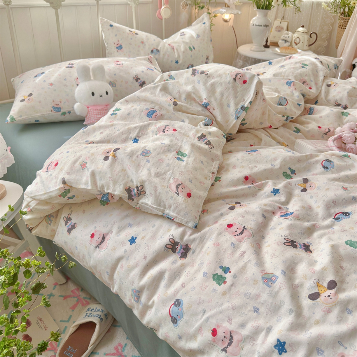 91家纺网 家纺一手货源 找家纺 名兮家居 2026春夏新款全棉纯棉A类双层纱四件套 双层纱-蘑菇屋