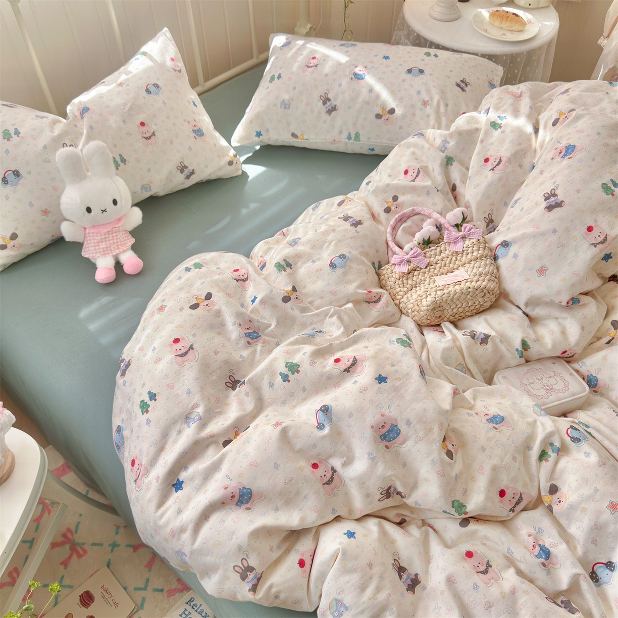 91家纺网 家纺一手货源 找家纺 名兮家居 2026春夏新款全棉纯棉A类双层纱四件套 双层纱-蘑菇屋