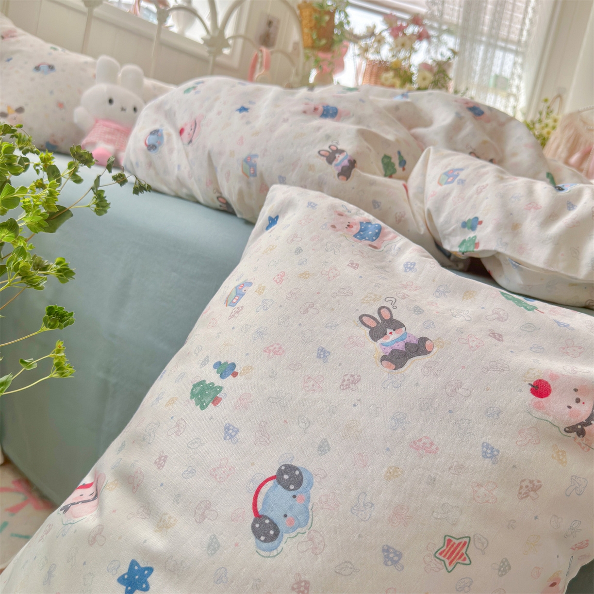 91家纺网 家纺一手货源 找家纺 名兮家居 2026春夏新款全棉纯棉A类双层纱四件套 双层纱-蘑菇屋