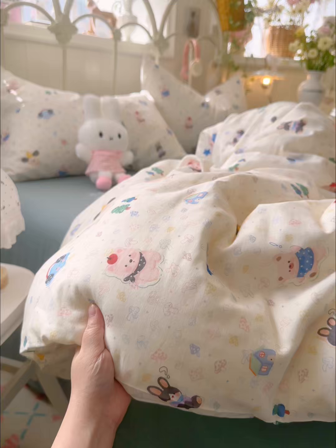 91家纺网 家纺一手货源 找家纺 名兮家居 2026春夏新款全棉纯棉A类双层纱四件套 双层纱-蘑菇屋