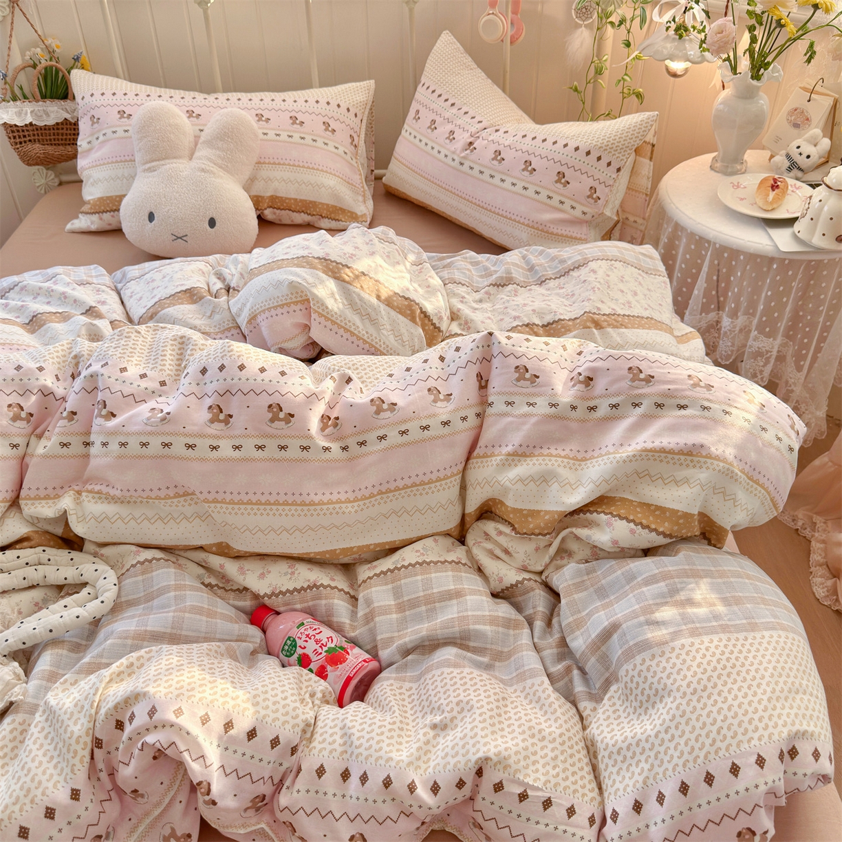 名兮家居 2026春夏新款全棉纯棉A类双层纱四件套 双层纱-木马集