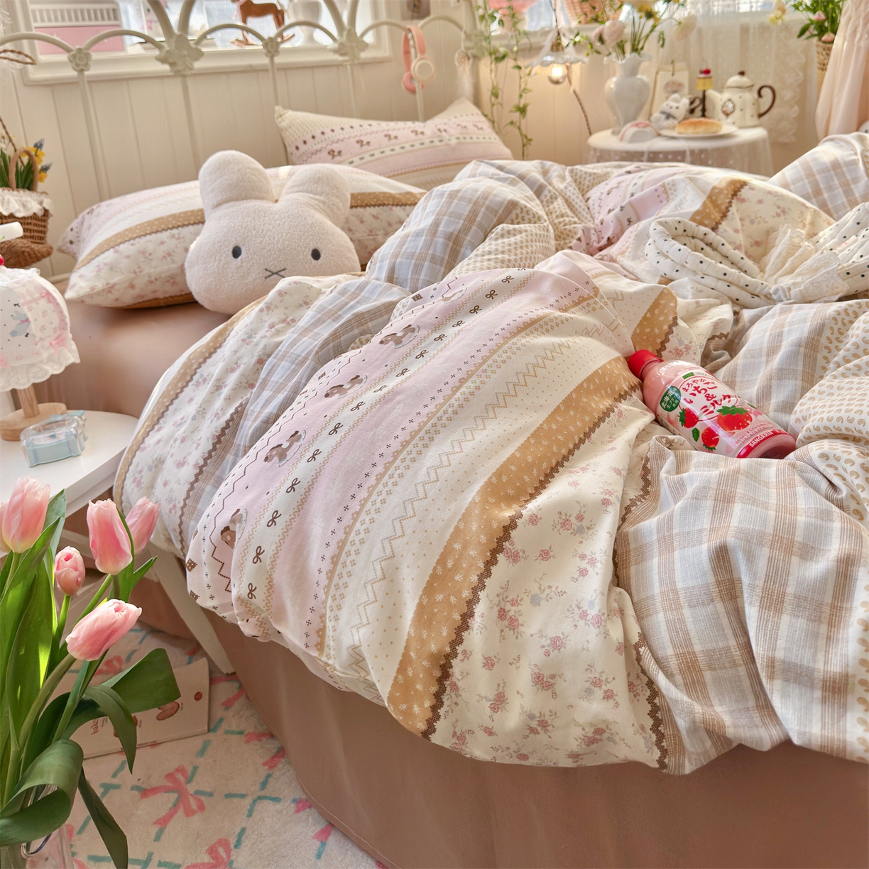 91家纺网 家纺一手货源 找家纺 名兮家居 2026春夏新款全棉纯棉A类双层纱四件套 双层纱-木马集