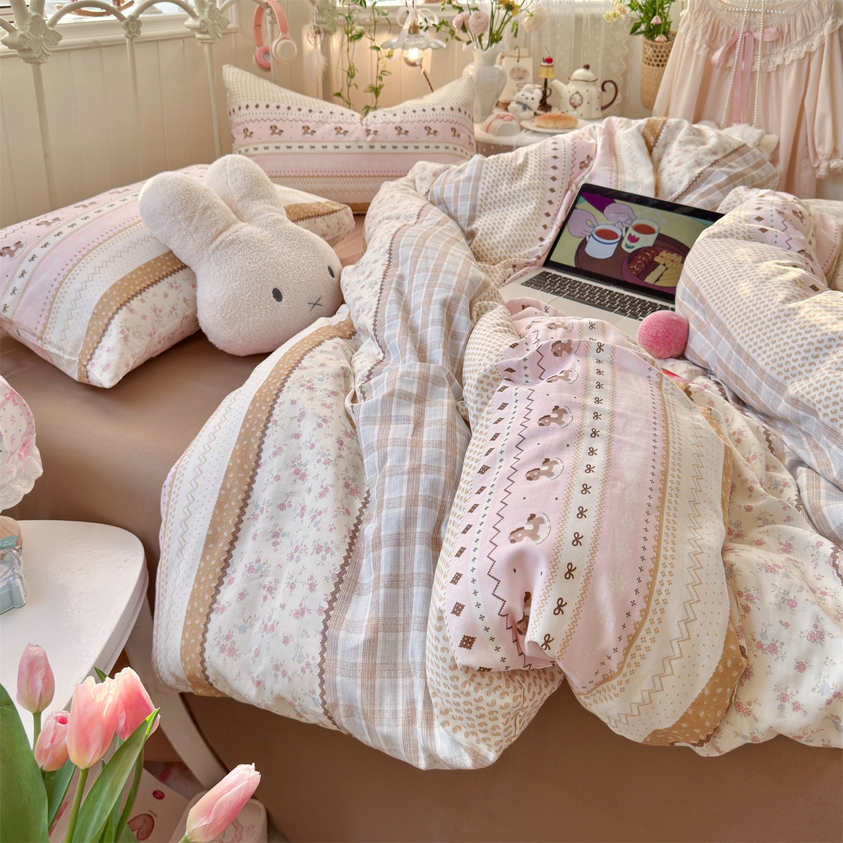 91家纺网 家纺一手货源 找家纺 名兮家居 2026春夏新款全棉纯棉A类双层纱四件套 双层纱-木马集