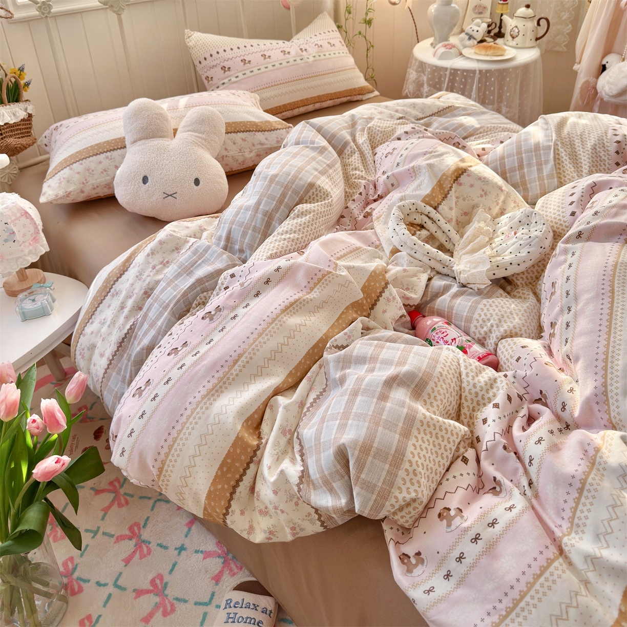 91家纺网 家纺一手货源 找家纺 名兮家居 2026春夏新款全棉纯棉A类双层纱四件套 双层纱-木马集