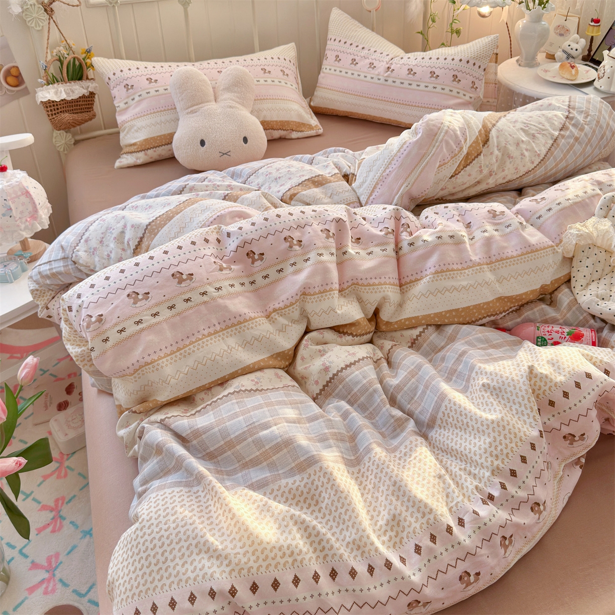 91家纺网 家纺一手货源 找家纺 名兮家居 2026春夏新款全棉纯棉A类双层纱四件套 双层纱-木马集