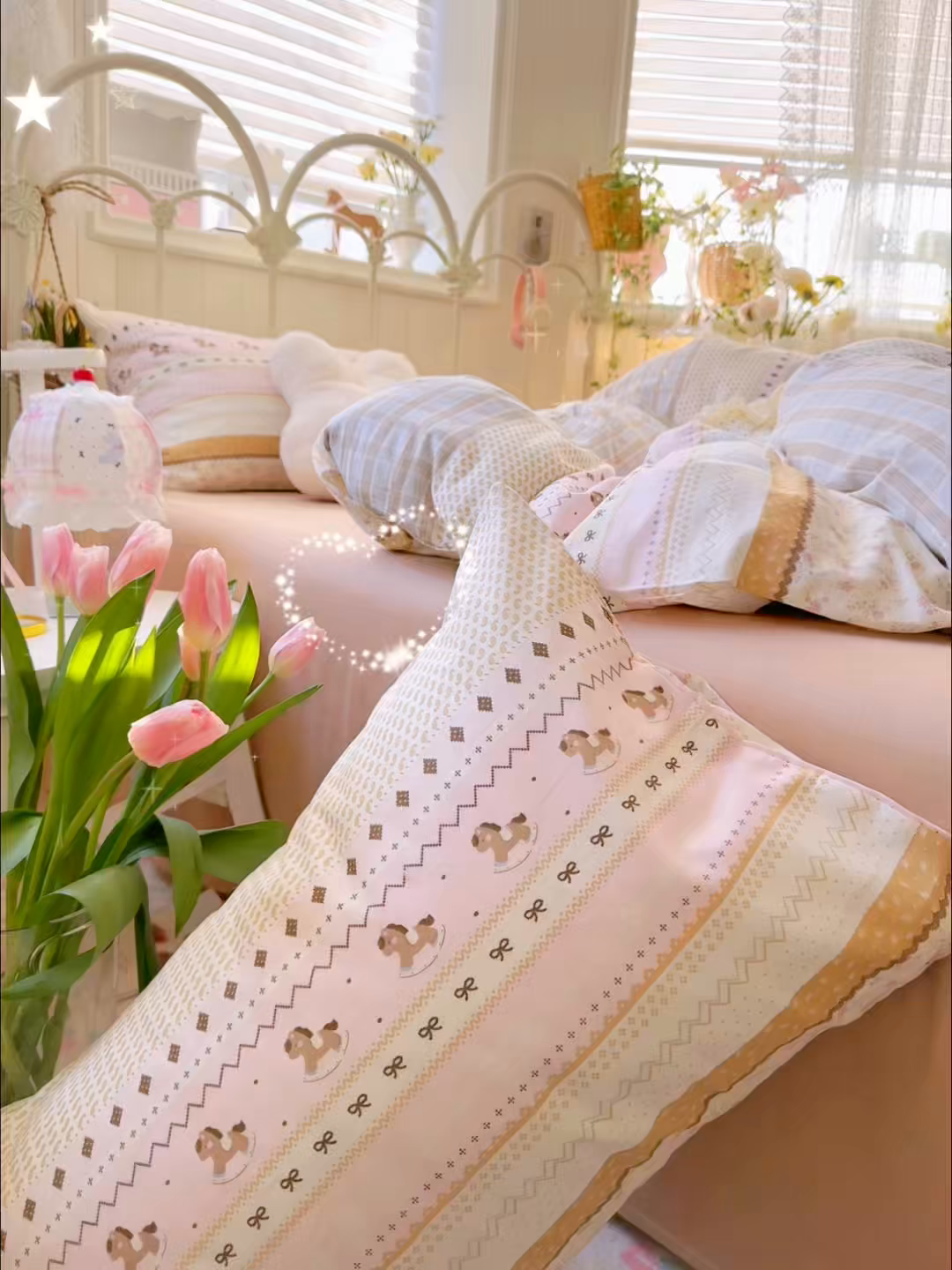 91家纺网 家纺一手货源 找家纺 名兮家居 2026春夏新款全棉纯棉A类双层纱四件套 双层纱-木马集