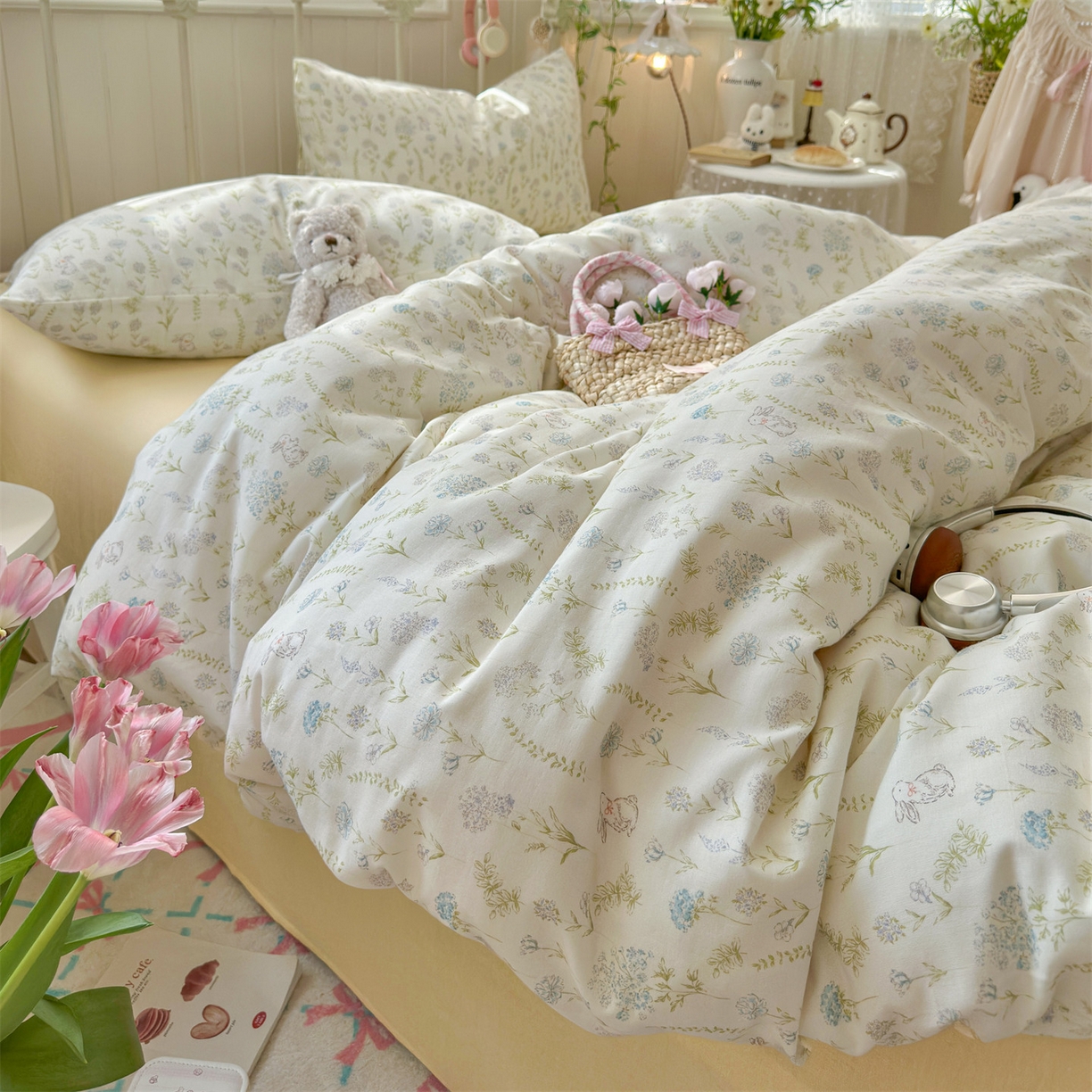 91家纺网 家纺一手货源 找家纺 名兮家居 2026春夏新款全棉纯棉A类双层纱四件套 双层纱-晴天兔