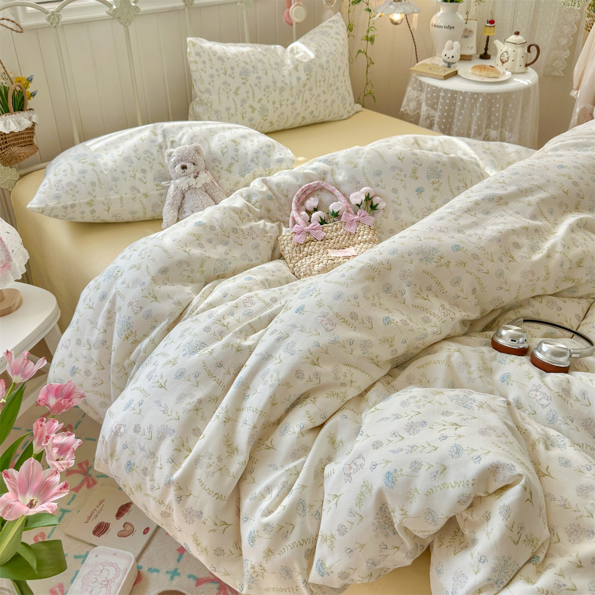 91家纺网 家纺一手货源 找家纺 名兮家居 2026春夏新款全棉纯棉A类双层纱四件套 双层纱-晴天兔