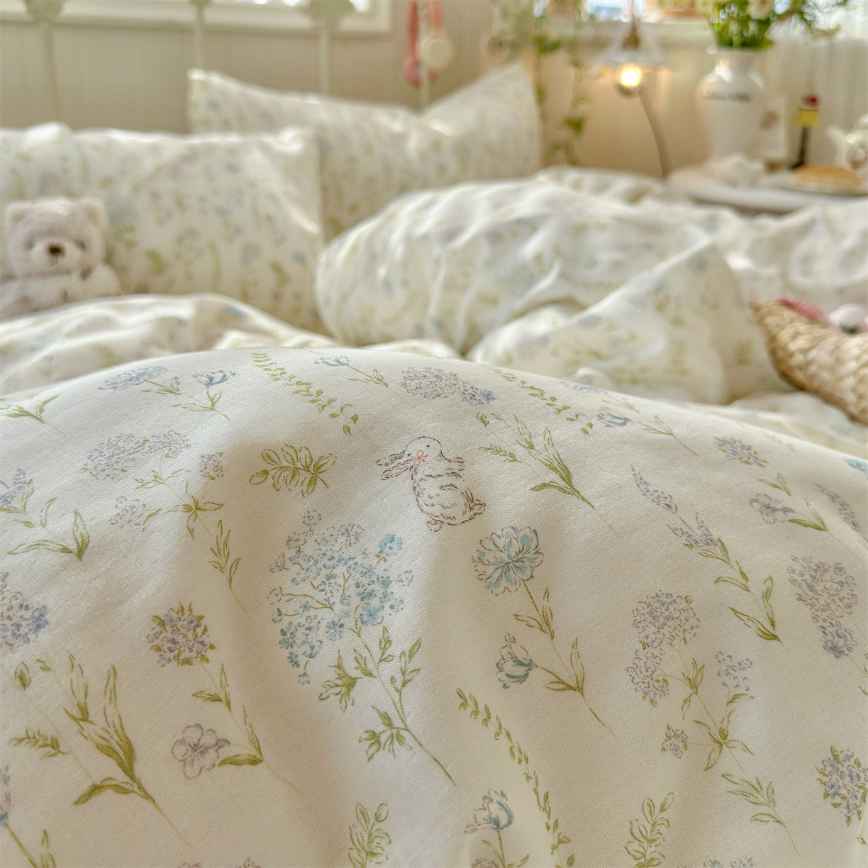 91家纺网 家纺一手货源 找家纺 名兮家居 2026春夏新款全棉纯棉A类双层纱四件套 双层纱-晴天兔