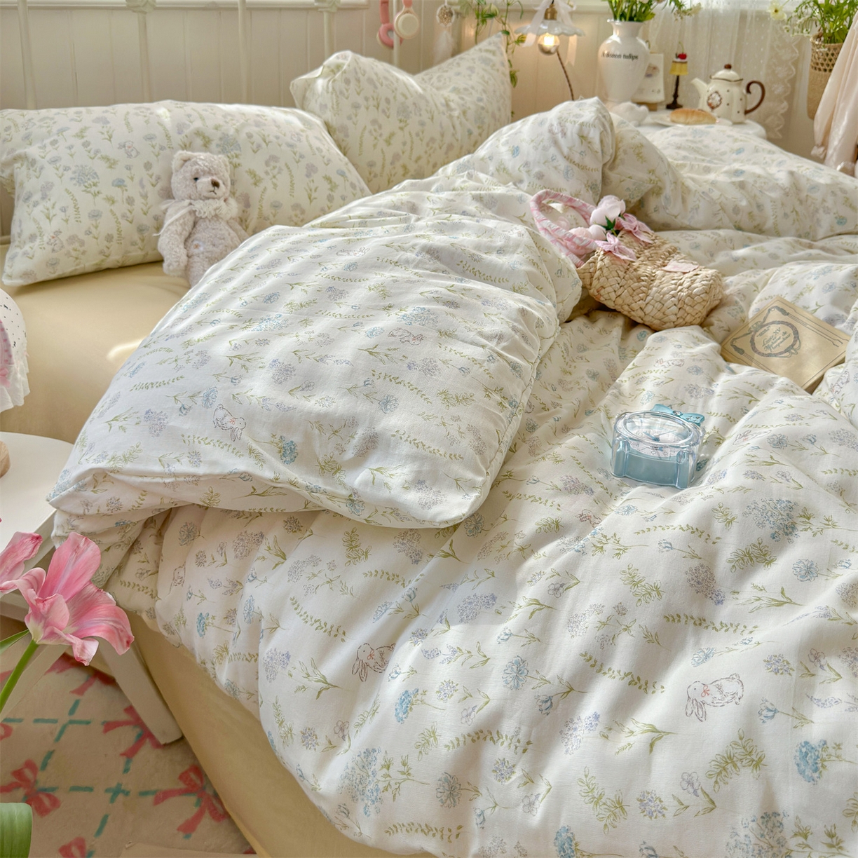 91家纺网 家纺一手货源 找家纺 名兮家居 2026春夏新款全棉纯棉A类双层纱四件套 双层纱-晴天兔