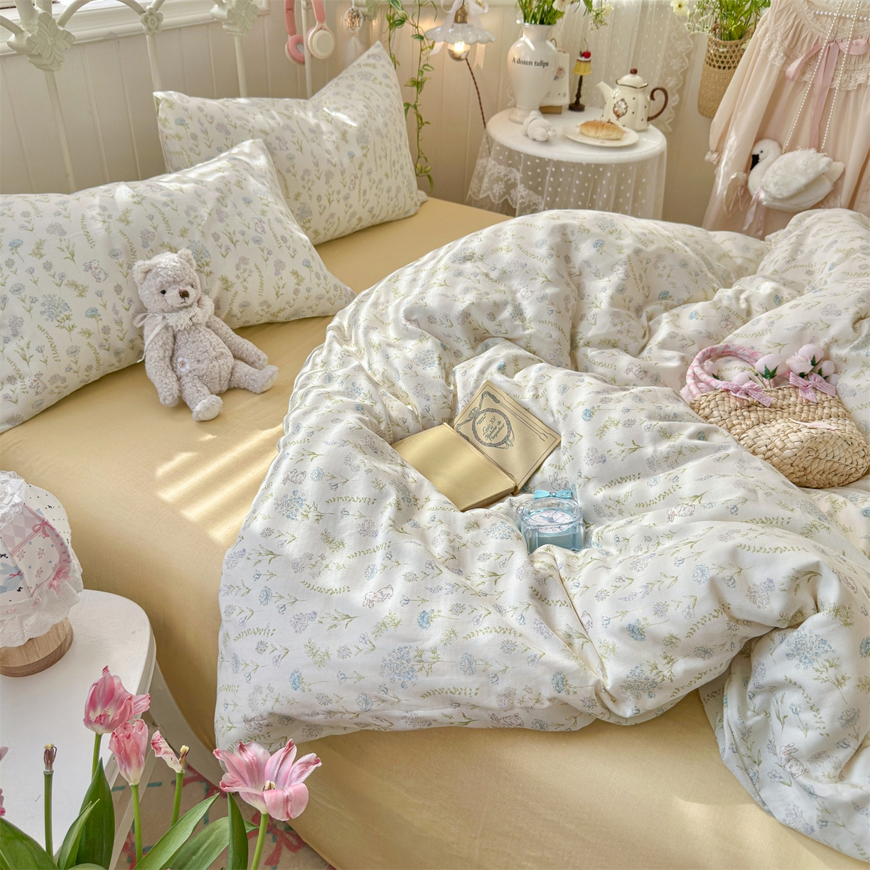 91家纺网 家纺一手货源 找家纺 名兮家居 2026春夏新款全棉纯棉A类双层纱四件套 双层纱-晴天兔