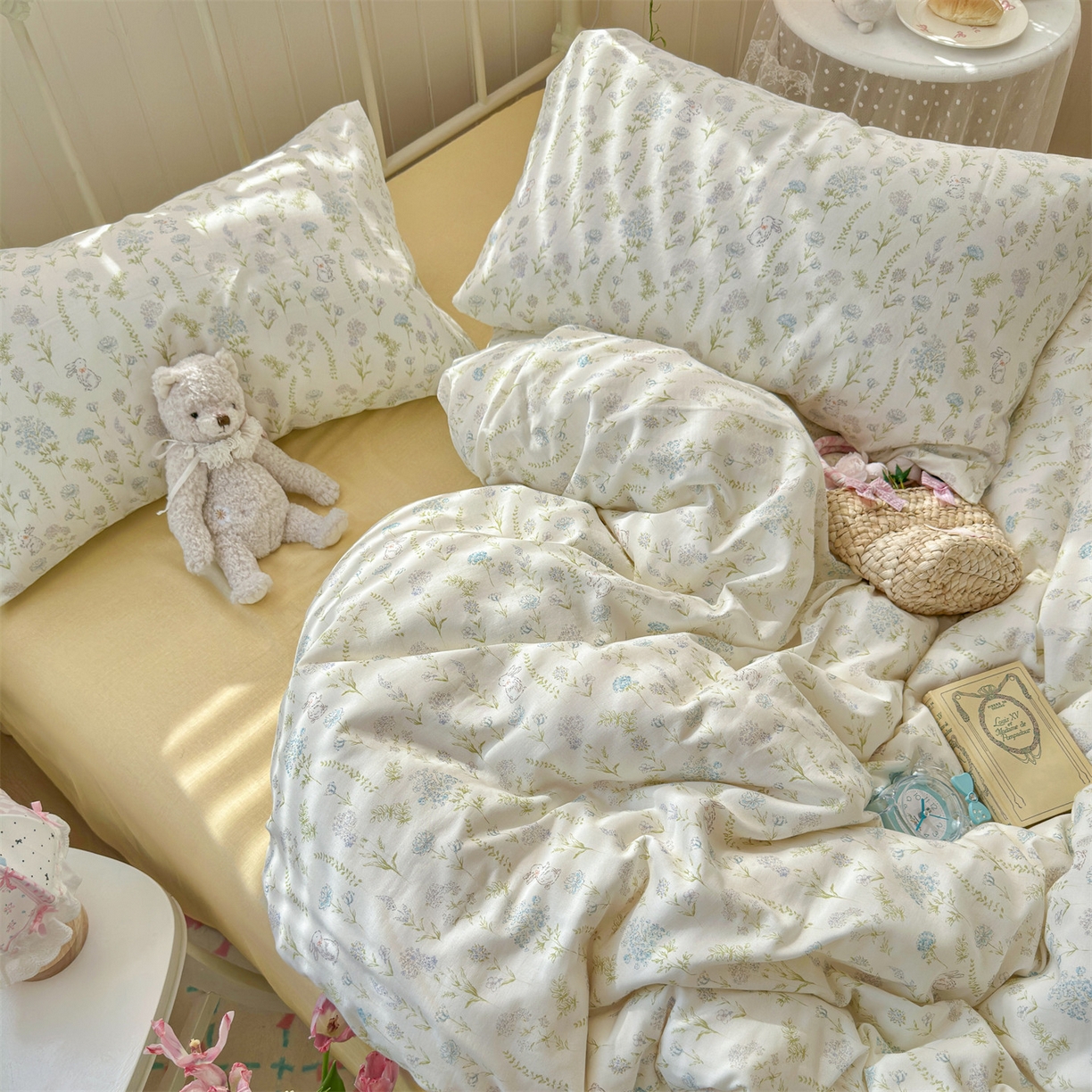 91家纺网 家纺一手货源 找家纺 名兮家居 2026春夏新款全棉纯棉A类双层纱四件套 双层纱-晴天兔