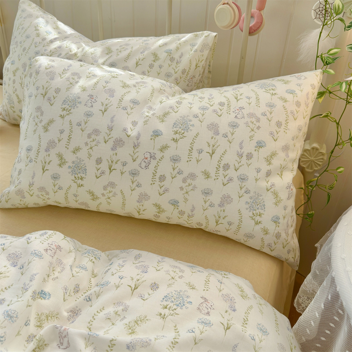 91家纺网 家纺一手货源 找家纺 名兮家居 2026春夏新款全棉纯棉A类双层纱四件套 双层纱-晴天兔