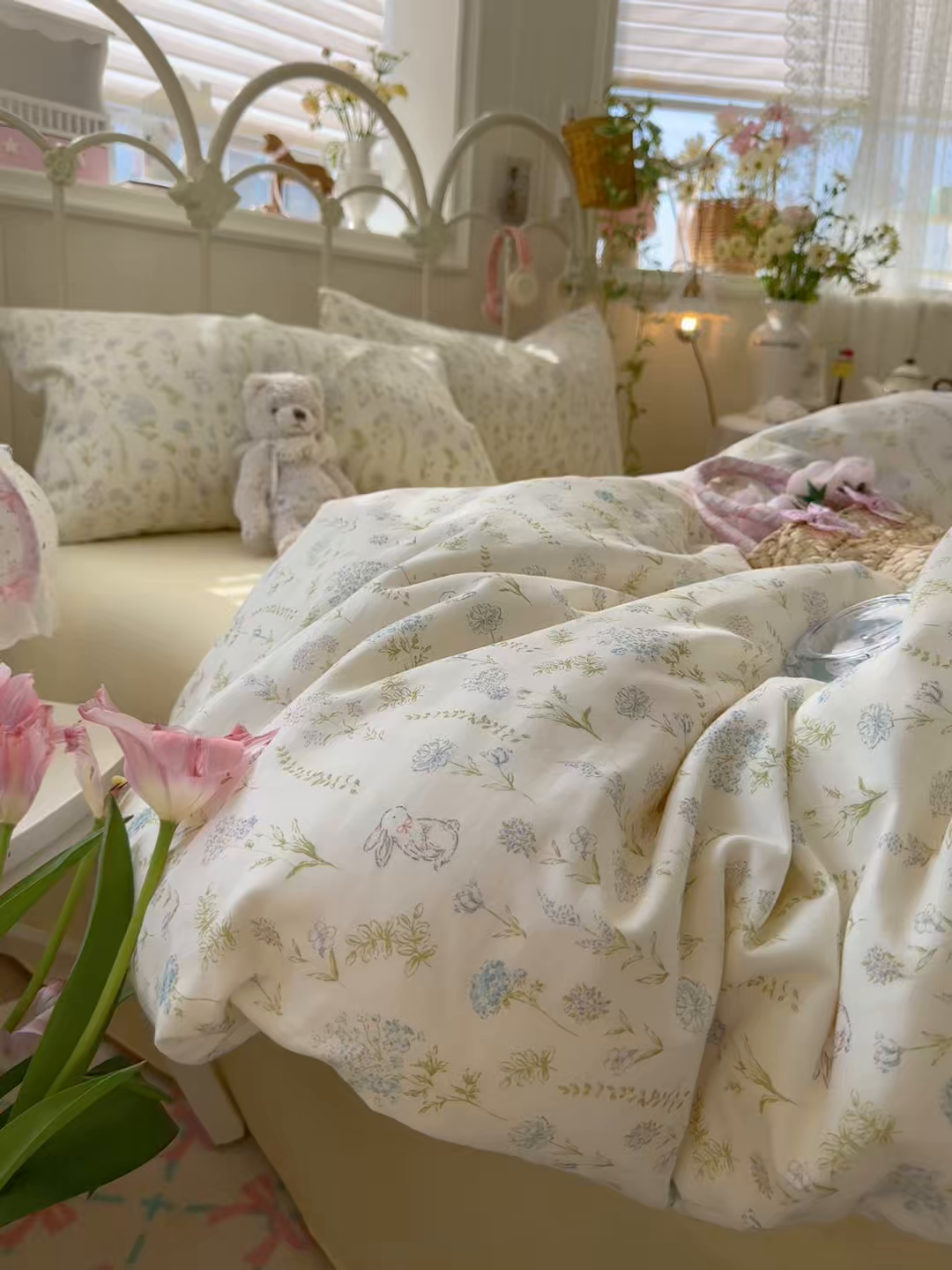 91家纺网 家纺一手货源 找家纺 名兮家居 2026春夏新款全棉纯棉A类双层纱四件套 双层纱-晴天兔