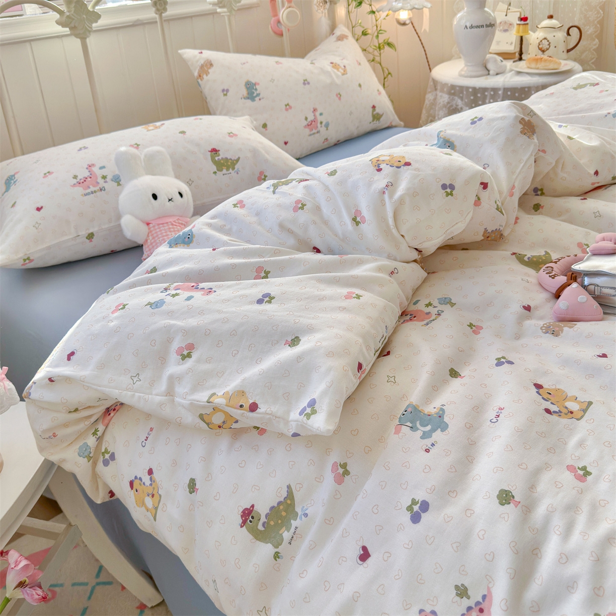 91家纺网 家纺一手货源 找家纺 名兮家居 2026春夏新款全棉纯棉A类双层纱四件套 双层纱-趣味王国