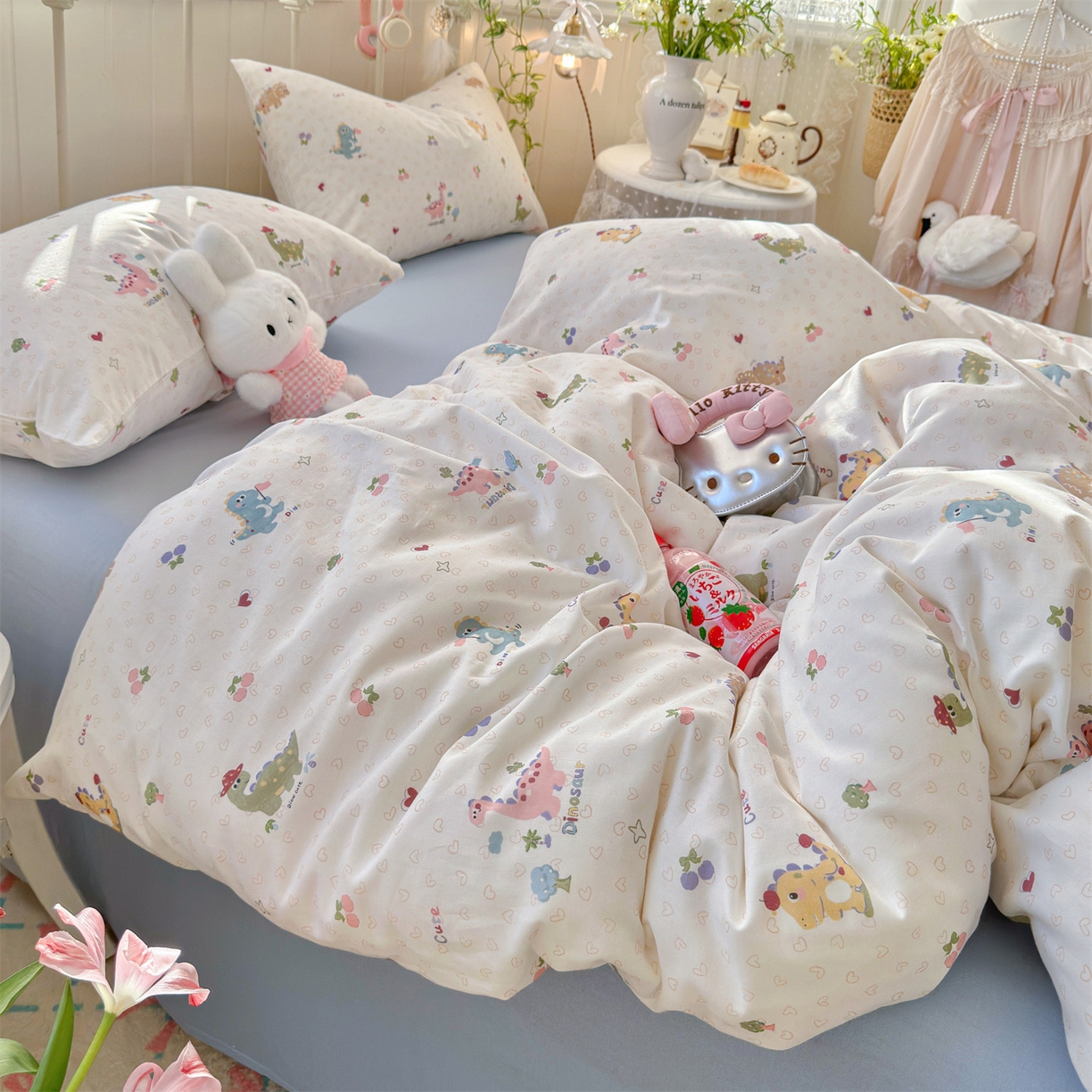 91家纺网 家纺一手货源 找家纺 名兮家居 2026春夏新款全棉纯棉A类双层纱四件套 双层纱-趣味王国