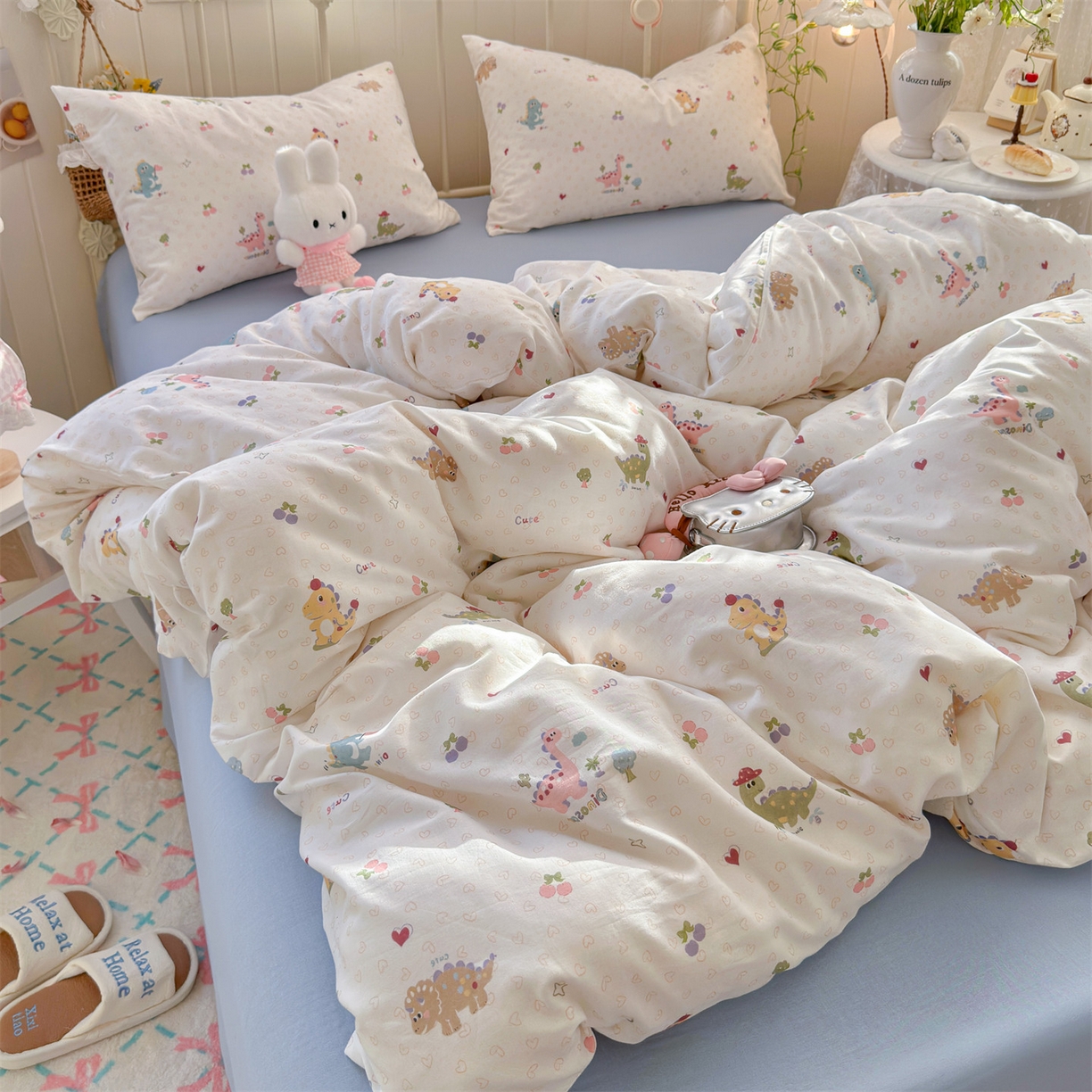 91家纺网 家纺一手货源 找家纺 名兮家居 2026春夏新款全棉纯棉A类双层纱四件套 双层纱-趣味王国