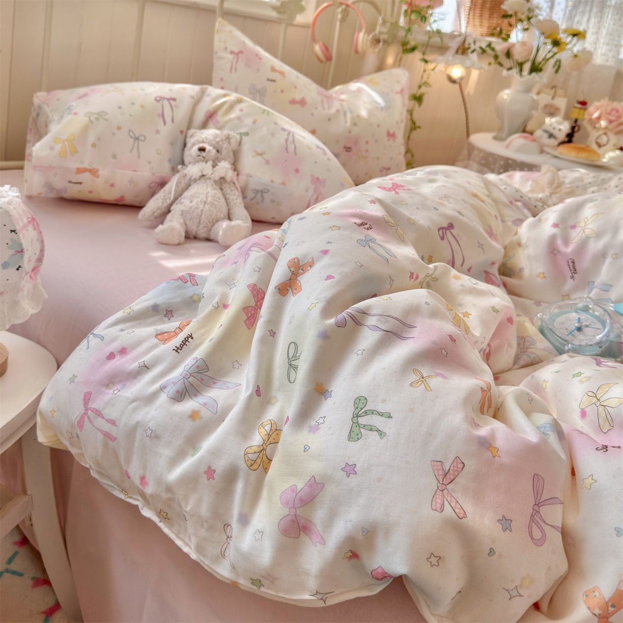 91家纺网 家纺一手货源 找家纺 名兮家居 2026春夏新款全棉纯棉A类双层纱四件套 双层纱-碎星蝶舞