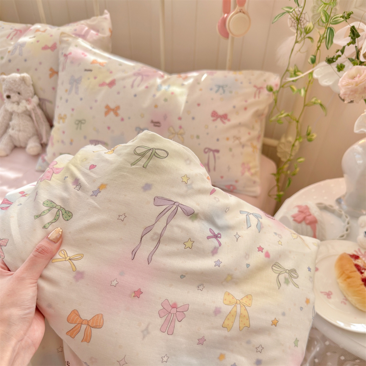 91家纺网 家纺一手货源 找家纺 名兮家居 2026春夏新款全棉纯棉A类双层纱四件套 双层纱-碎星蝶舞