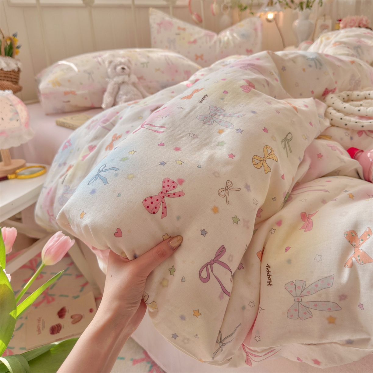 91家纺网 家纺一手货源 找家纺 名兮家居 2026春夏新款全棉纯棉A类双层纱四件套 双层纱-碎星蝶舞