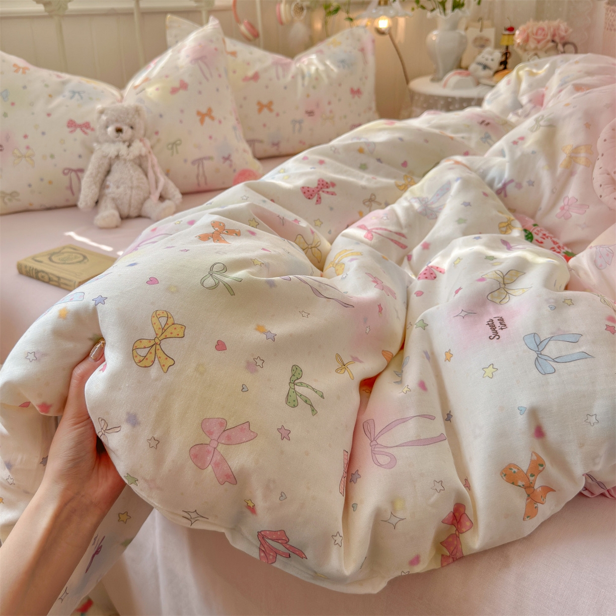 91家纺网 家纺一手货源 找家纺 名兮家居 2026春夏新款全棉纯棉A类双层纱四件套 双层纱-碎星蝶舞