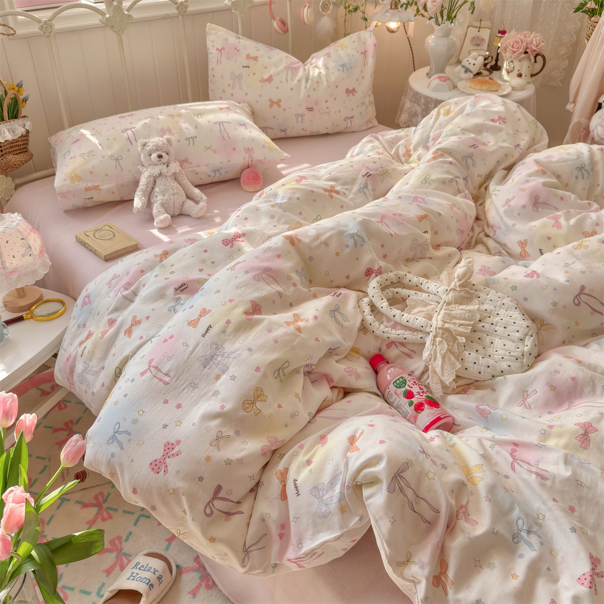 91家纺网 家纺一手货源 找家纺 名兮家居 2026春夏新款全棉纯棉A类双层纱四件套 双层纱-碎星蝶舞