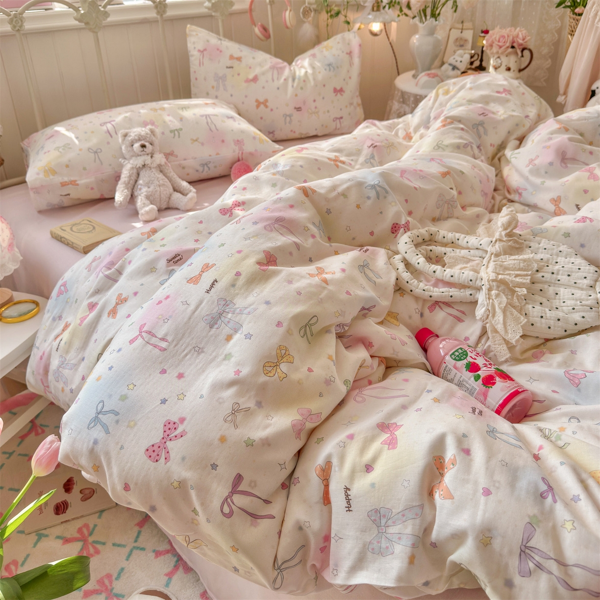 91家纺网 家纺一手货源 找家纺 名兮家居 2026春夏新款全棉纯棉A类双层纱四件套 双层纱-碎星蝶舞