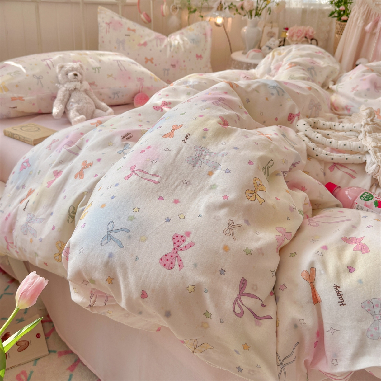 91家纺网 家纺一手货源 找家纺 名兮家居 2026春夏新款全棉纯棉A类双层纱四件套 双层纱-碎星蝶舞