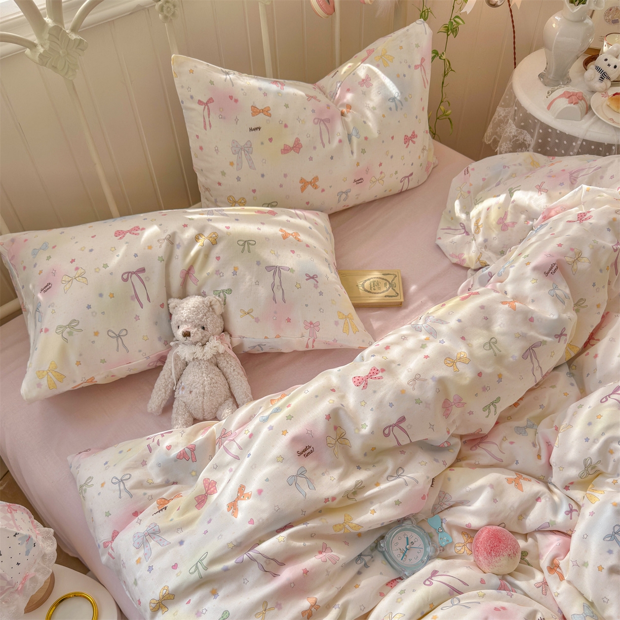 91家纺网 家纺一手货源 找家纺 名兮家居 2026春夏新款全棉纯棉A类双层纱四件套 双层纱-碎星蝶舞