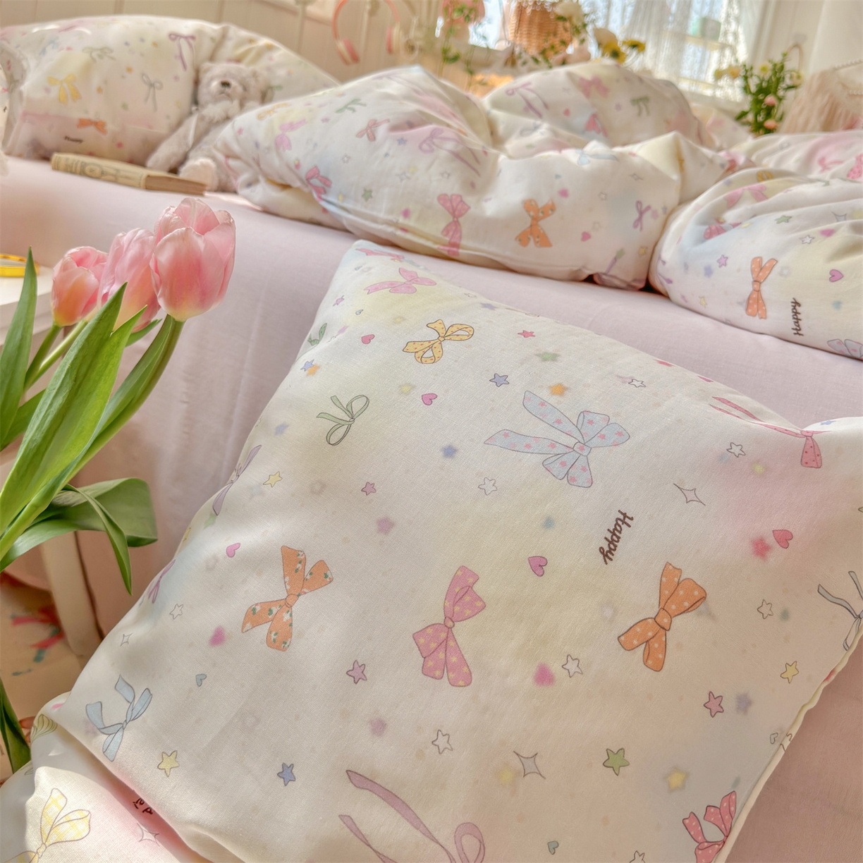 91家纺网 家纺一手货源 找家纺 名兮家居 2026春夏新款全棉纯棉A类双层纱四件套 双层纱-碎星蝶舞