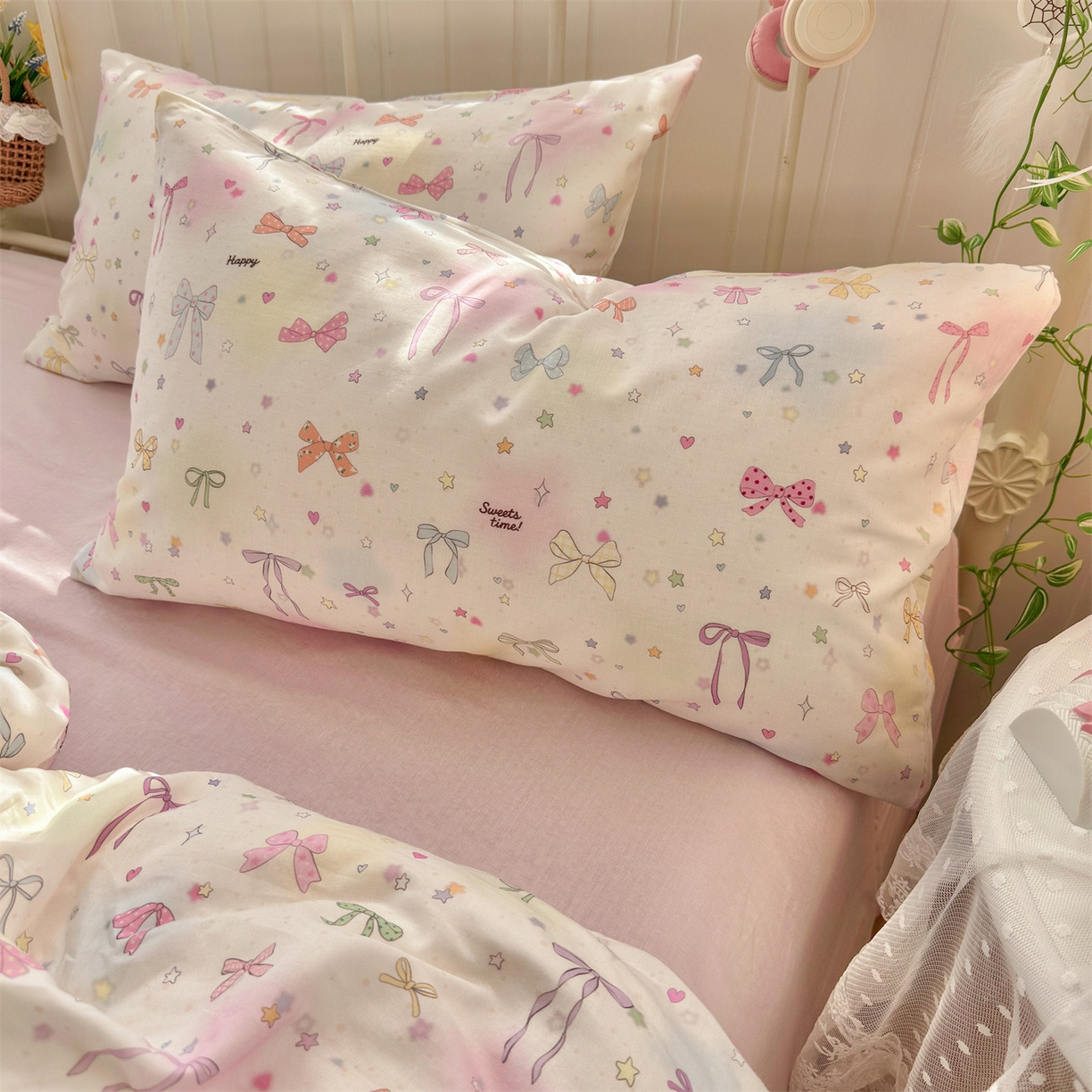 91家纺网 家纺一手货源 找家纺 名兮家居 2026春夏新款全棉纯棉A类双层纱四件套 双层纱-碎星蝶舞