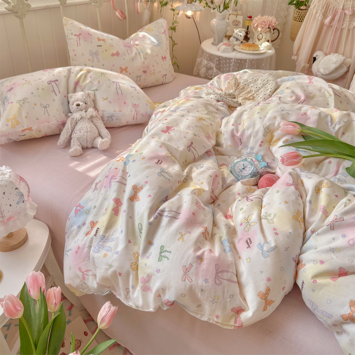 91家纺网 家纺一手货源 找家纺 名兮家居 2026春夏新款全棉纯棉A类双层纱四件套 双层纱-碎星蝶舞