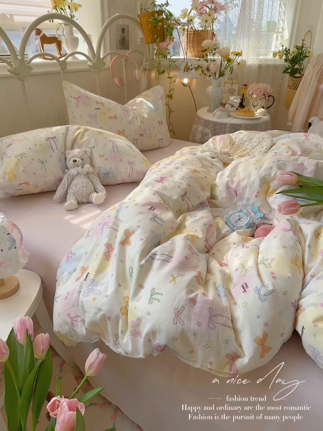 91家纺网 家纺一手货源 找家纺 名兮家居 2026春夏新款全棉纯棉A类双层纱四件套 双层纱-碎星蝶舞