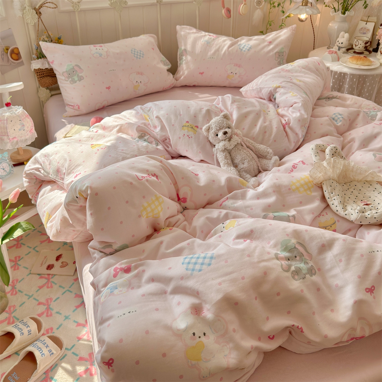 91家纺网 家纺一手货源 找家纺 名兮家居 2026春夏新款全棉纯棉A类双层纱四件套 双层纱-童梦缘