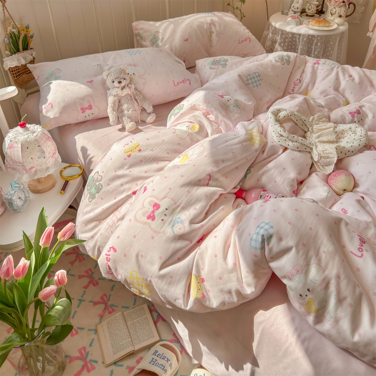 91家纺网 家纺一手货源 找家纺 名兮家居 2026春夏新款全棉纯棉A类双层纱四件套 双层纱-童梦缘