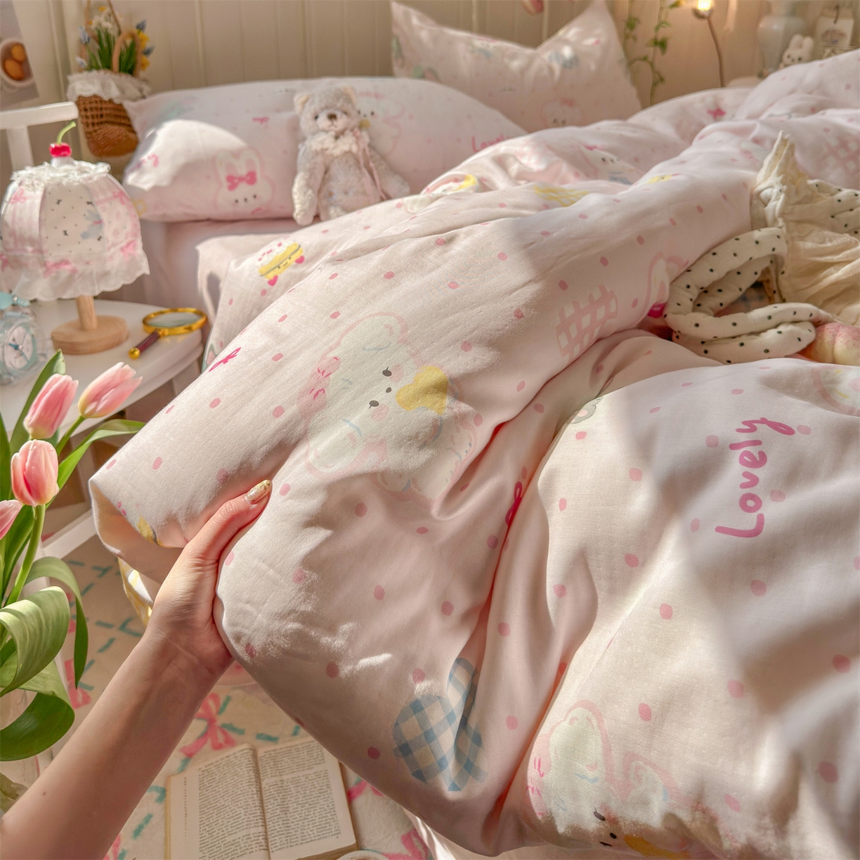 91家纺网 家纺一手货源 找家纺 名兮家居 2026春夏新款全棉纯棉A类双层纱四件套 双层纱-童梦缘