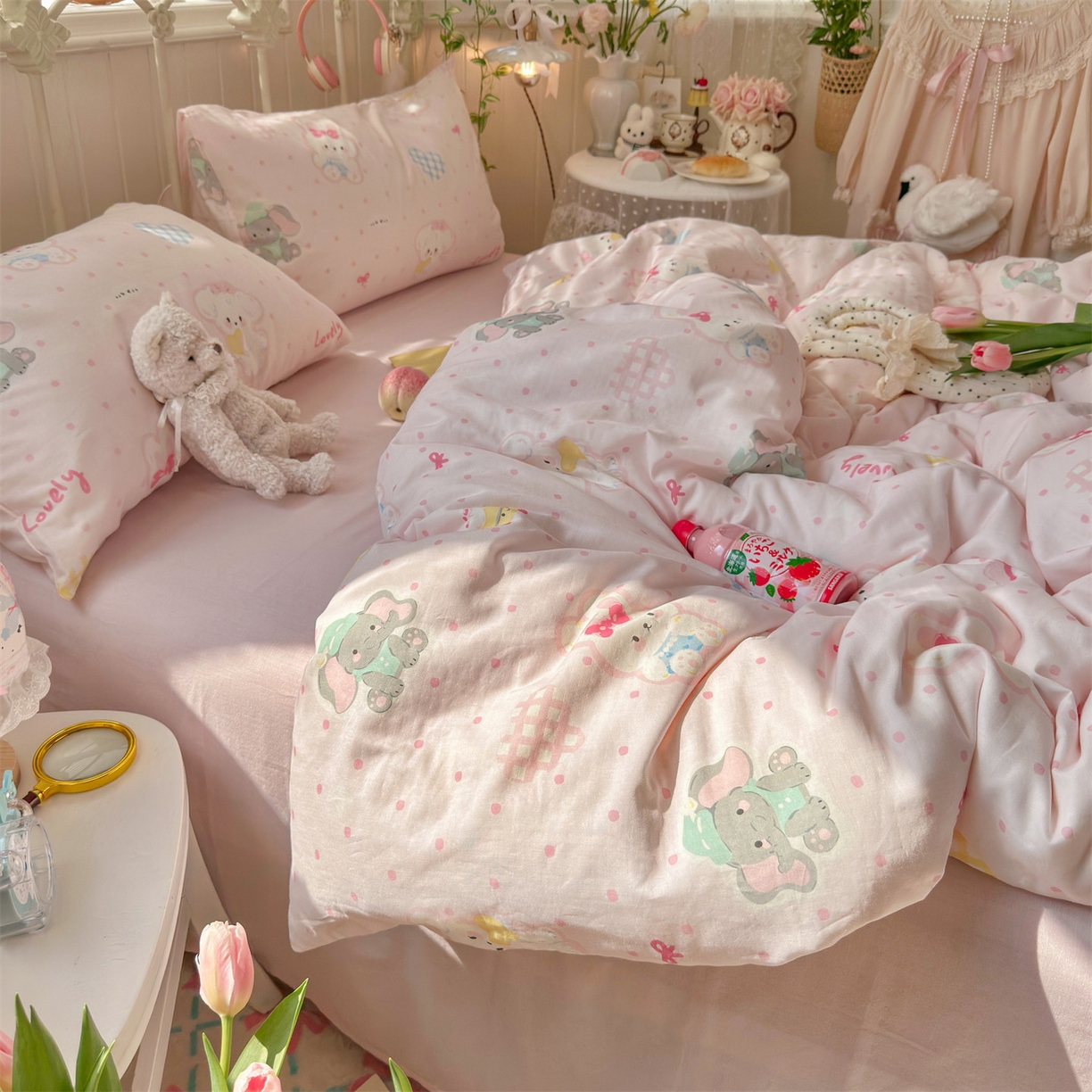 91家纺网 家纺一手货源 找家纺 名兮家居 2026春夏新款全棉纯棉A类双层纱四件套 双层纱-童梦缘