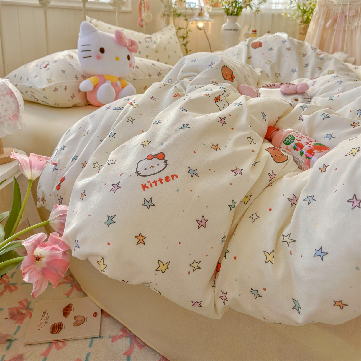 91家纺网 家纺一手货源 找家纺 名兮家居 2026春夏新款全棉纯棉A类双层纱四件套 双层纱-星星凯特