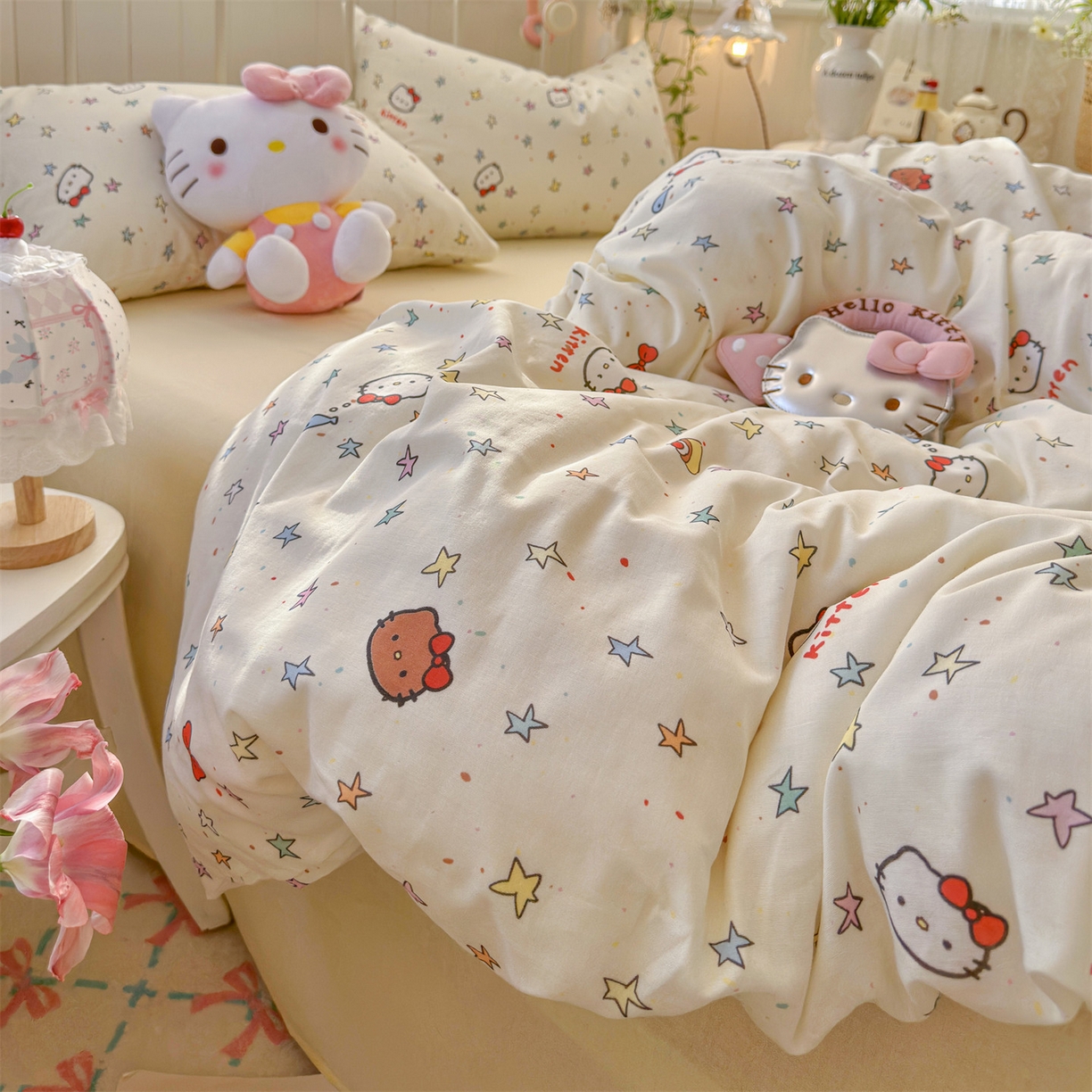 91家纺网 家纺一手货源 找家纺 名兮家居 2026春夏新款全棉纯棉A类双层纱四件套 双层纱-星星凯特