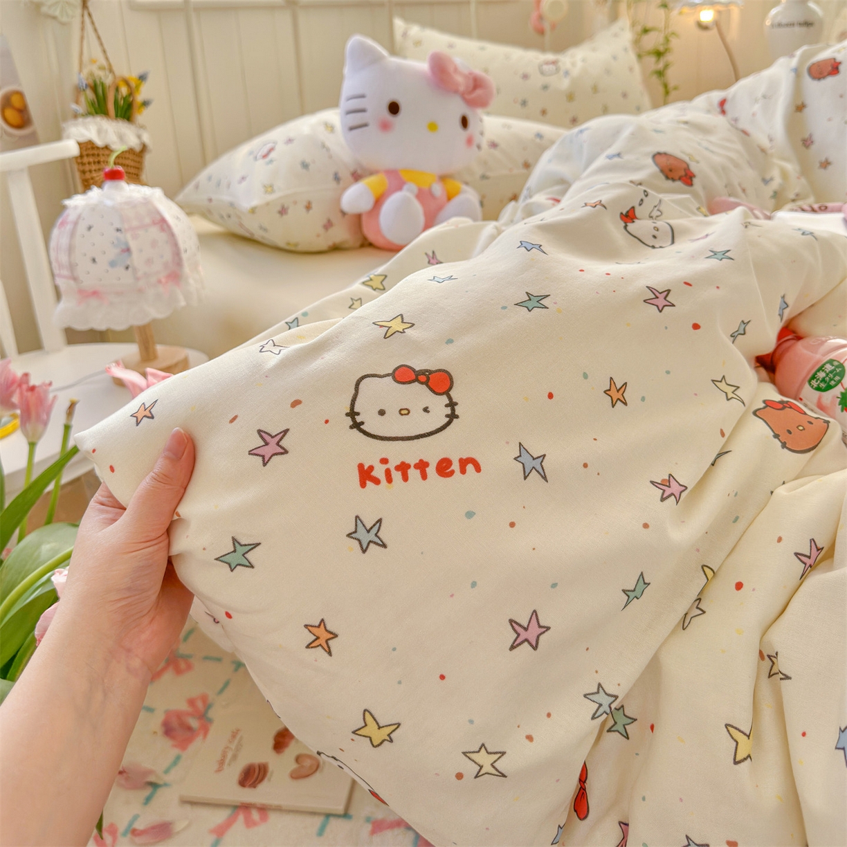 91家纺网 家纺一手货源 找家纺 名兮家居 2026春夏新款全棉纯棉A类双层纱四件套 双层纱-星星凯特