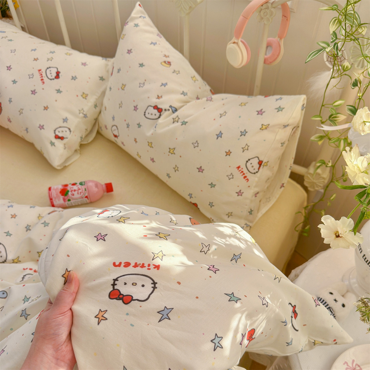 91家纺网 家纺一手货源 找家纺 名兮家居 2026春夏新款全棉纯棉A类双层纱四件套 双层纱-星星凯特