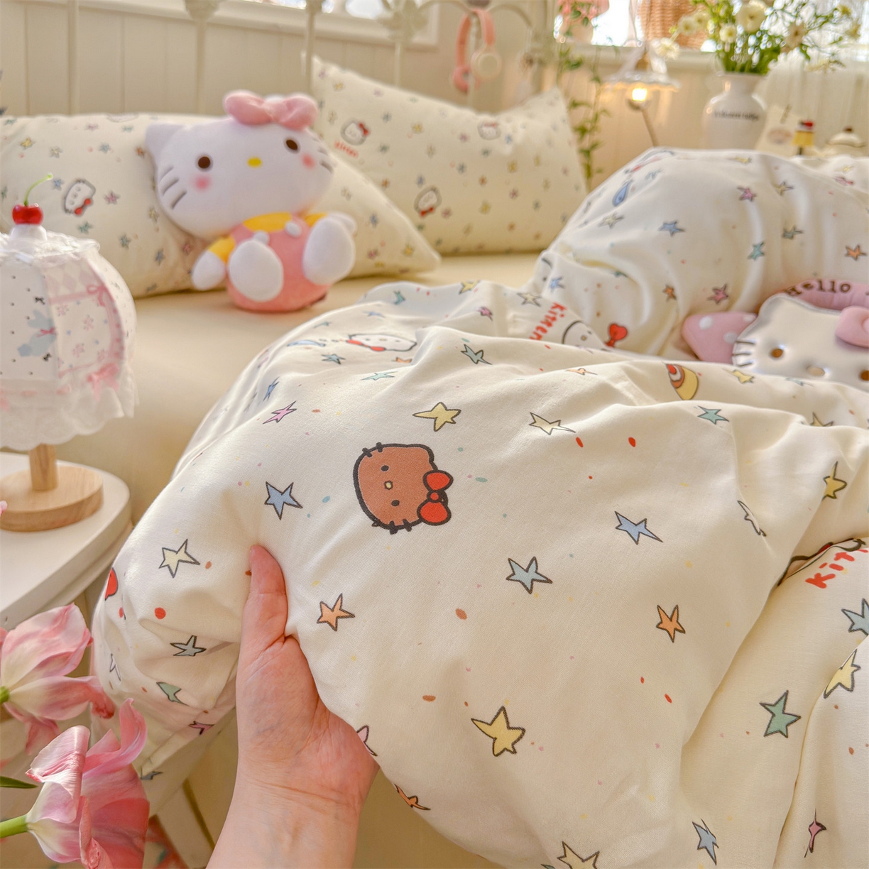 91家纺网 家纺一手货源 找家纺 名兮家居 2026春夏新款全棉纯棉A类双层纱四件套 双层纱-星星凯特