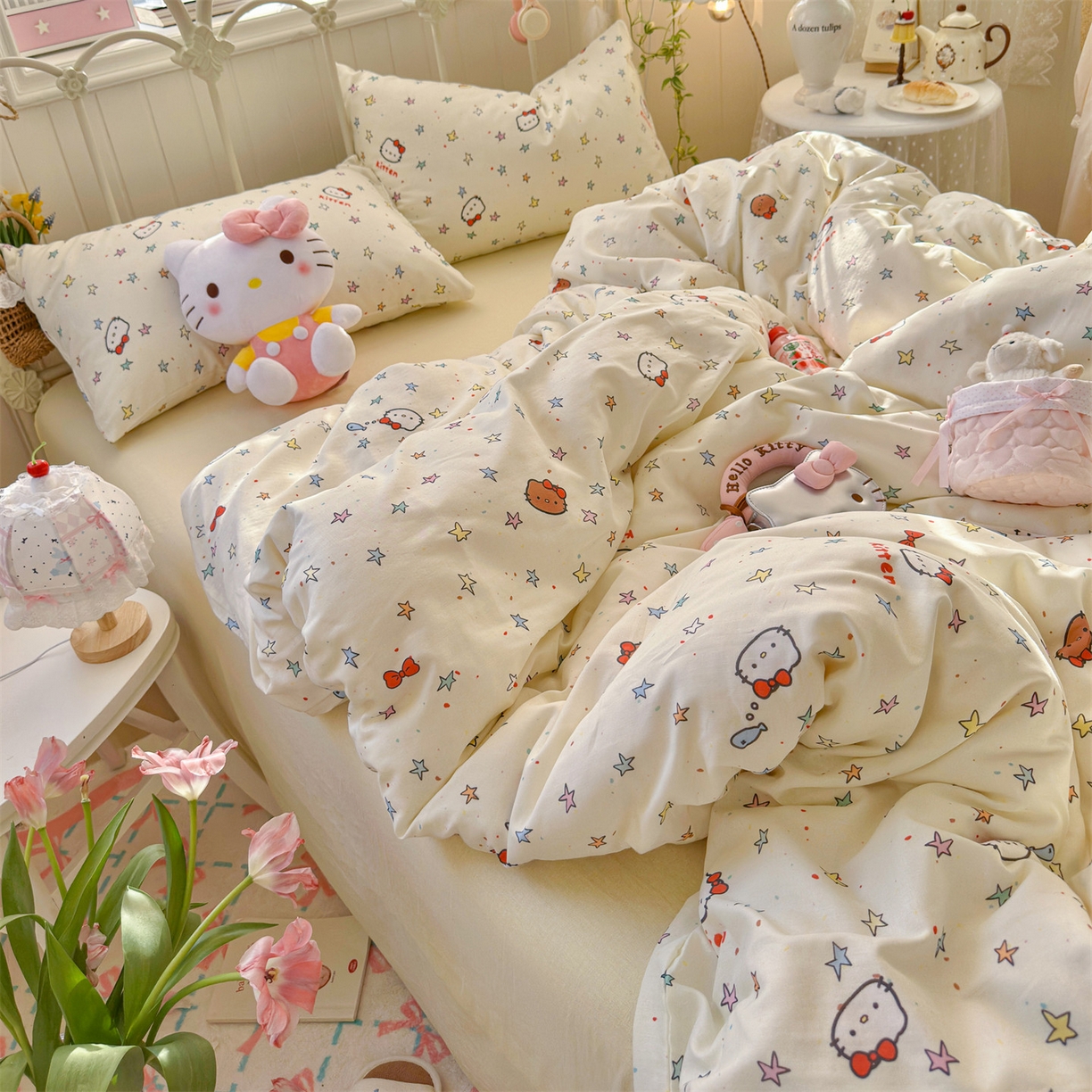 91家纺网 家纺一手货源 找家纺 名兮家居 2026春夏新款全棉纯棉A类双层纱四件套 双层纱-星星凯特