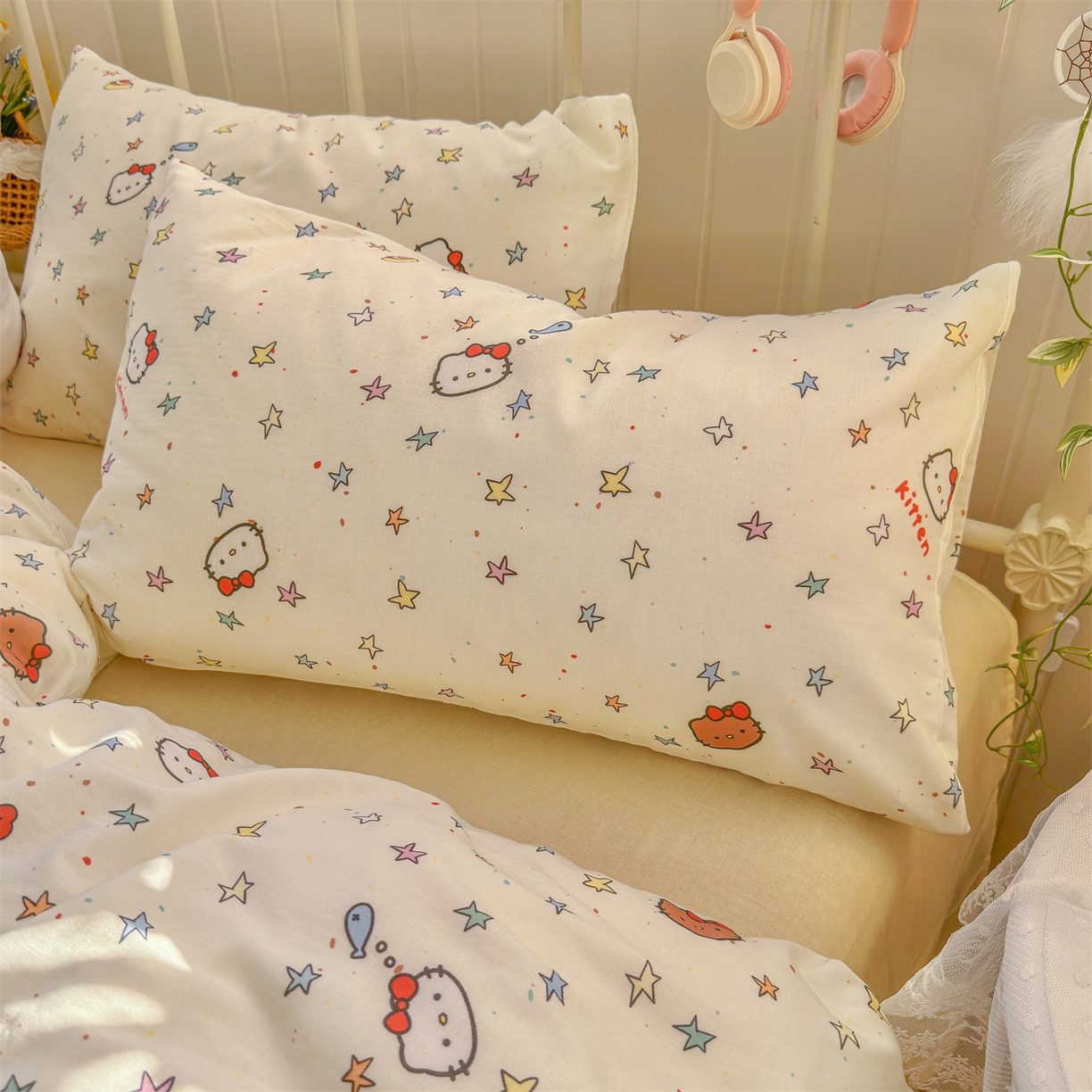 91家纺网 家纺一手货源 找家纺 名兮家居 2026春夏新款全棉纯棉A类双层纱四件套 双层纱-星星凯特