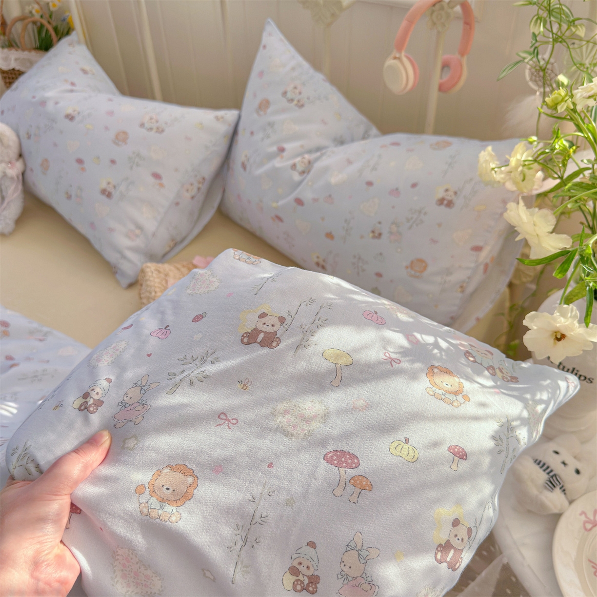 91家纺网 家纺一手货源 找家纺 名兮家居 2026春夏新款全棉纯棉A类双层纱四件套 双层纱-竹林派对