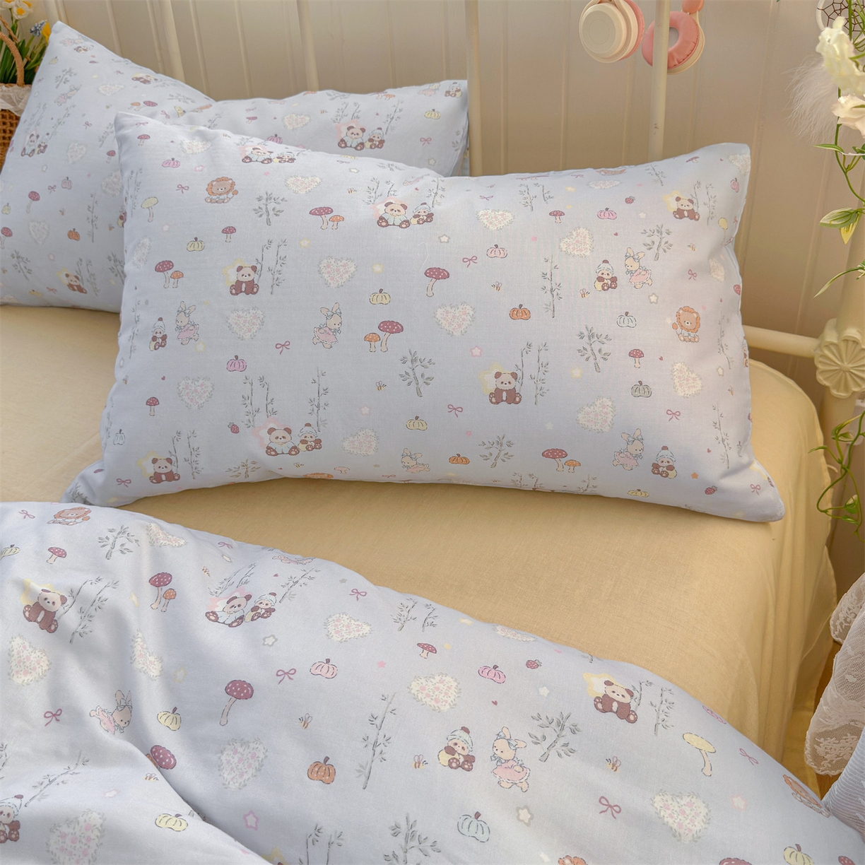 91家纺网 家纺一手货源 找家纺 名兮家居 2026春夏新款全棉纯棉A类双层纱四件套 双层纱-竹林派对