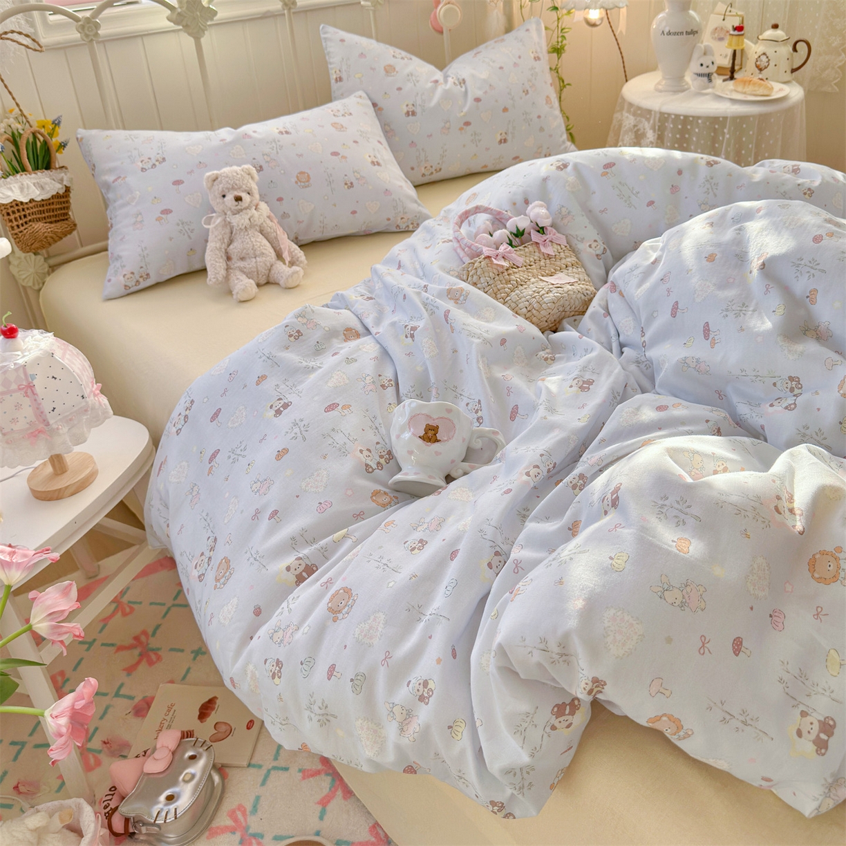 91家纺网 家纺一手货源 找家纺 名兮家居 2026春夏新款全棉纯棉A类双层纱四件套 双层纱-竹林派对