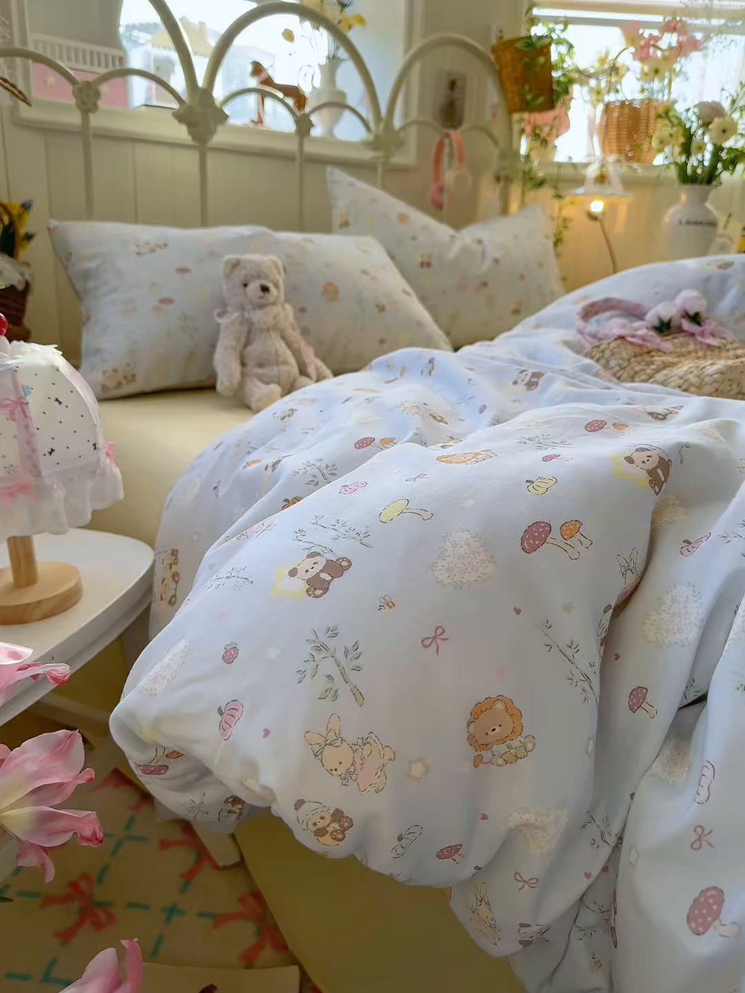 91家纺网 家纺一手货源 找家纺 名兮家居 2026春夏新款全棉纯棉A类双层纱四件套 双层纱-竹林派对