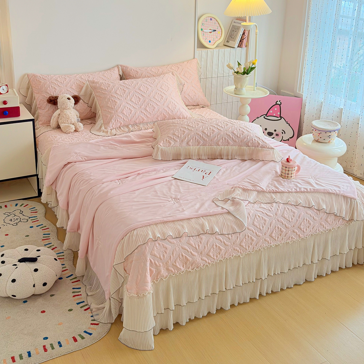 暖芯家纺 2026新款凉感丝网纱凉席夏被夏凉被空调被四件套 洛芙漫-柔雾粉